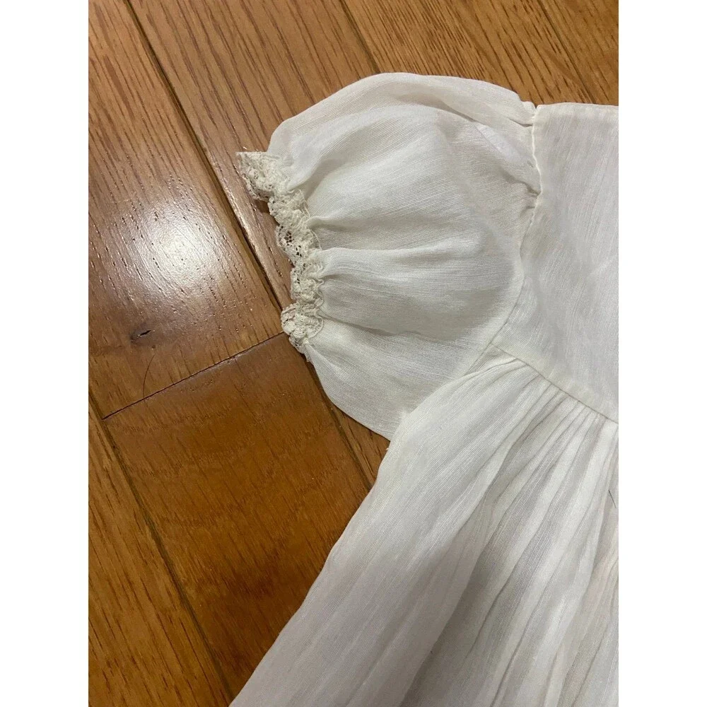 Vintage White Cotton Baby Dress Floral Embroidered Lace‎ Trim Pleated Heirloom